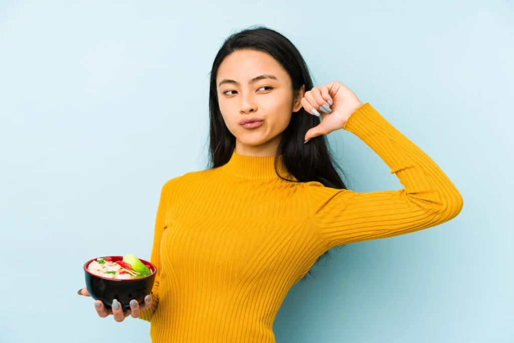 Japanese diet woman thumbs down